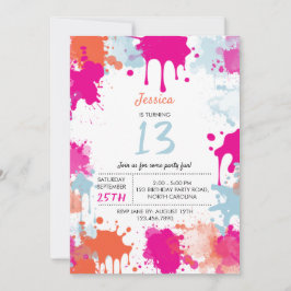 Invitación Naranja Azul rosa Resumen Chica moderno Cumpleaños