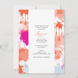 Invitación Naranja Azul rosado Resumen ducha de novia moderna
