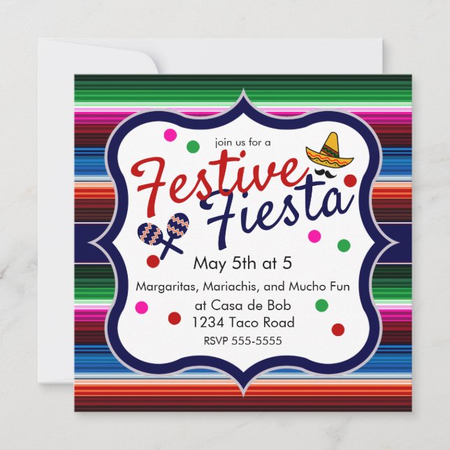 Invitación Naranja azul Sarape rosado Cinco de Mayo Invitació (Anverso)