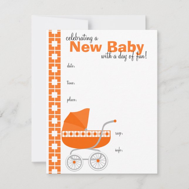 Invitación naranja Baby Buggy (Anverso)