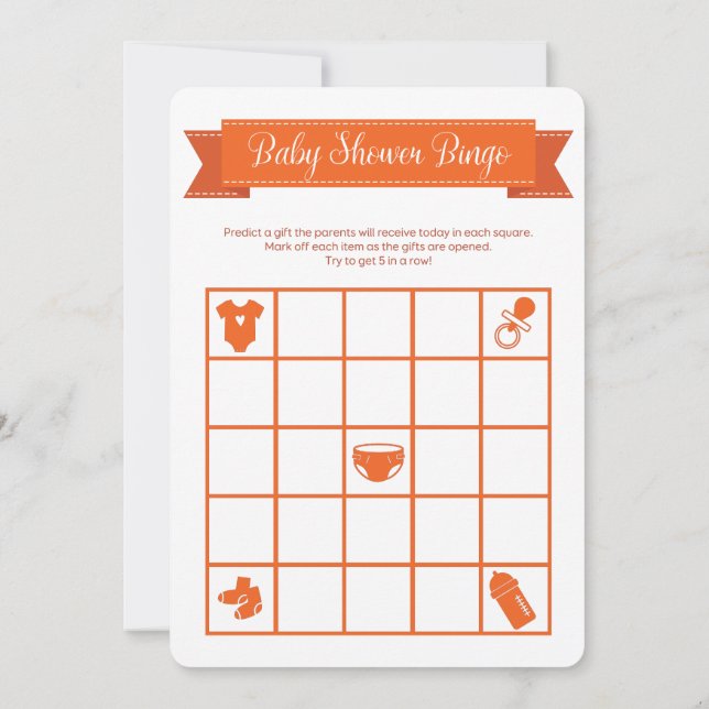 Invitación Naranja Baby Shower Bingo Juego de Doble cara (Reverso)