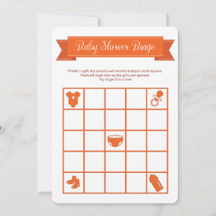 Invitación Naranja Baby Shower Bingo Juego de Doble cara