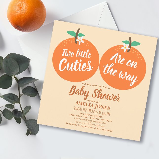Invitación Naranja Baby Shower de dos pequeños gemelos (Subido por el creador)