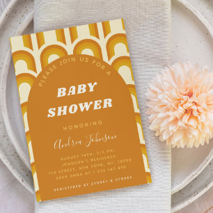 Invitación Naranja Baby Shower del arco iris de los años 60 d