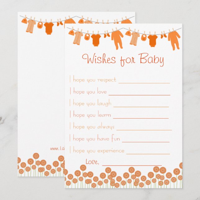 Invitación Naranja Baby Shower Desea Un Juego De Bebés (Anverso / Reverso)