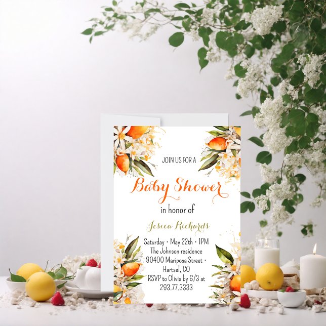 Invitación Naranja Baby Shower Género Cítrico Neutral (Subido por el creador)
