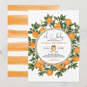 Invitación Naranja Baby Shower Summer Citrus Boho Greenery