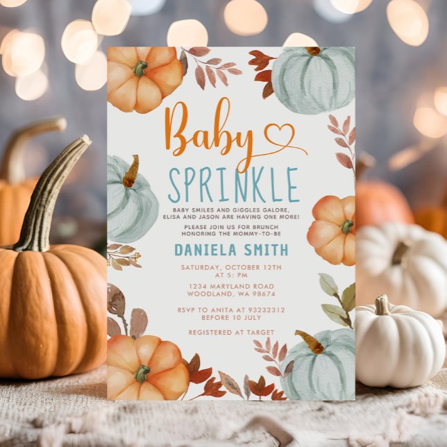 Invitación Naranja Baby Sprinkle Blue Pumpkin Fall Baby Showe (Subido por el creador)
