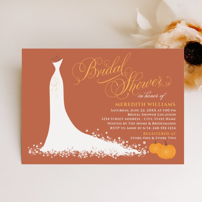 Invitación Naranja Ball Pumpkins Boda Gown Bridal Shower (Subido por el creador)