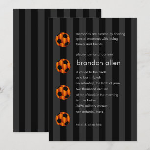 Invitación Naranja Bar Mitzvah y Balón de Fútbol Negro
