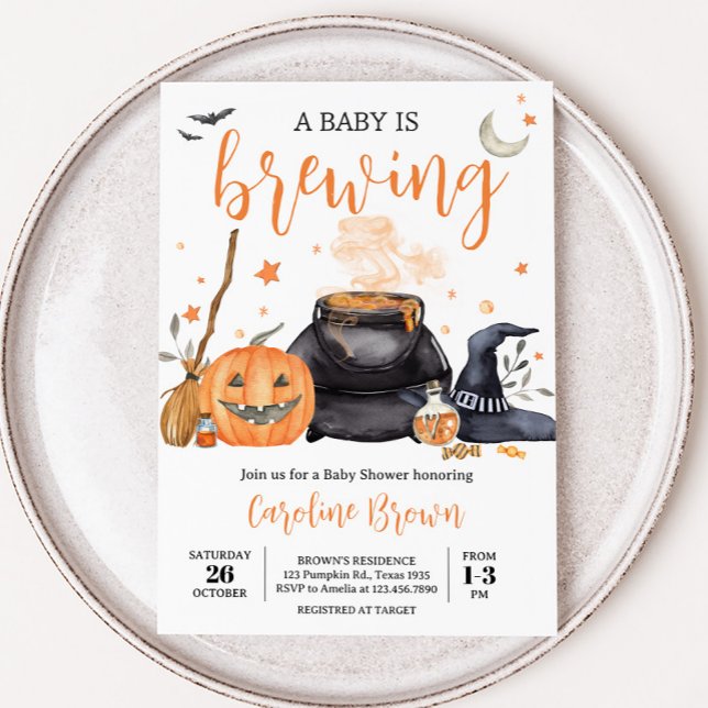 Invitación Naranja bebé se prepara para Halloween Baby Shower (Baby is Brewing Baby Shower Invitation )