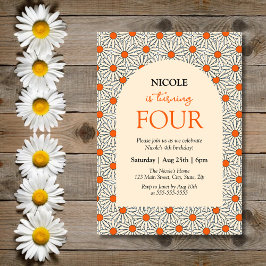 Invitación Naranja beige Daisies Arco Floral 4º cumpleaños