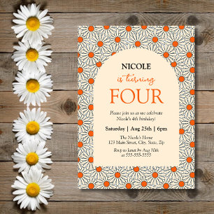 Invitación Naranja beige Daisies Arco Floral 4º cumpleaños