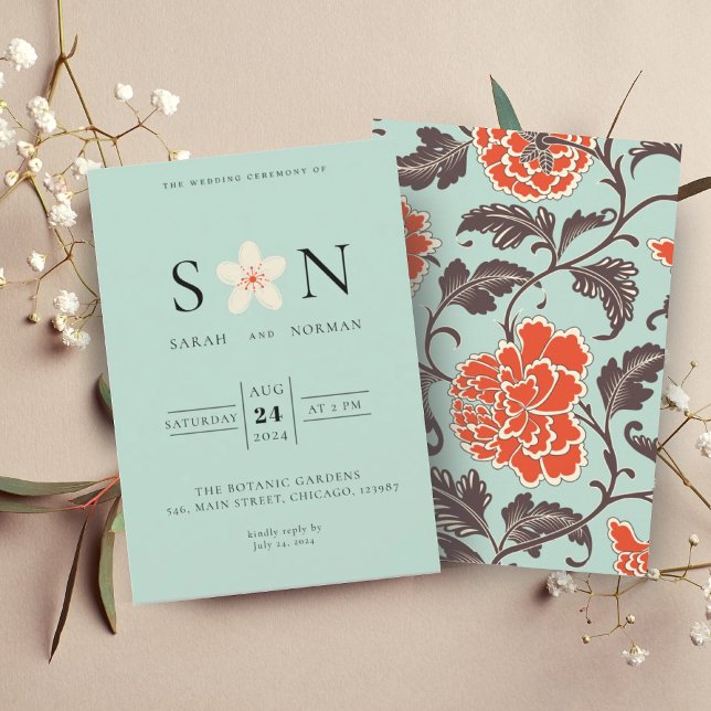INVITACIÓN NARANJA BEIGE PEONIES CHINOISERIE (Subido por el creador)