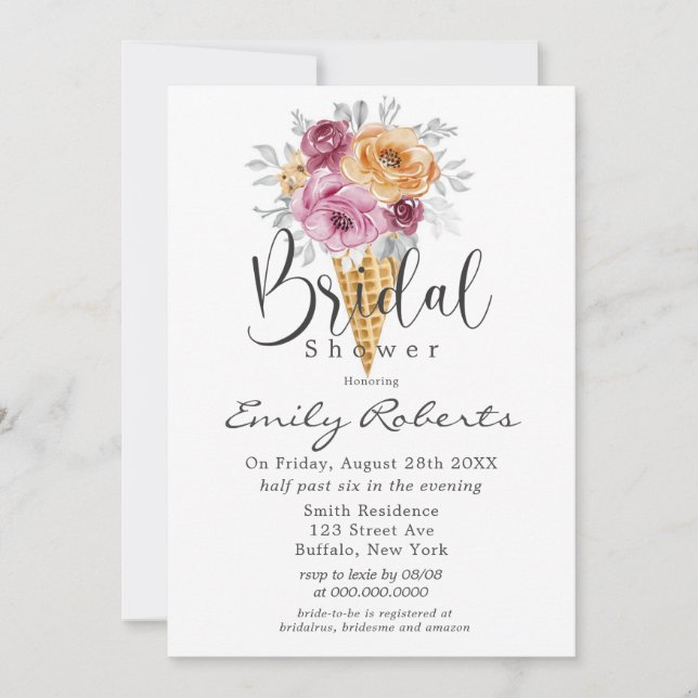 Invitación Naranja Berry Crema De Hielo Rosa Cone Ducha De No (Anverso)