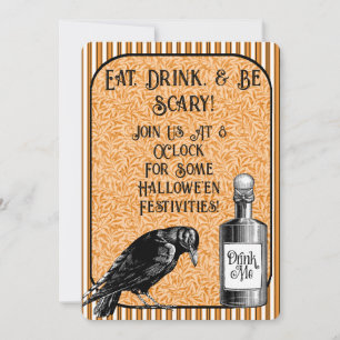 Invitación Naranja Black Crow Raven Halloween