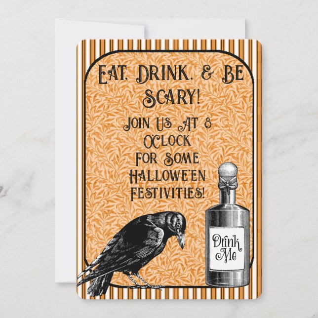 Invitación Naranja Black Crow Raven Halloween (Anverso)