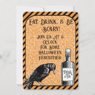 Invitación Naranja Black Crow Raven Halloween