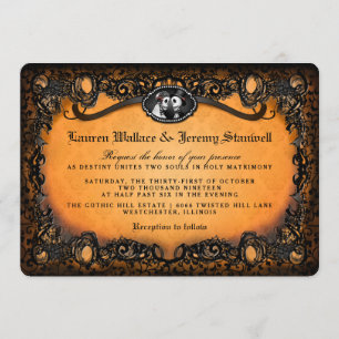 Invitación Naranja Black Elegant Lace Halloween Wedding Invit