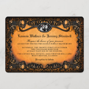Invitación Naranja Black Elegant Lace Halloween Wedding Invit