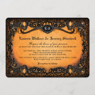 Invitación Naranja Black Elegant Lace Halloween Wedding Invit