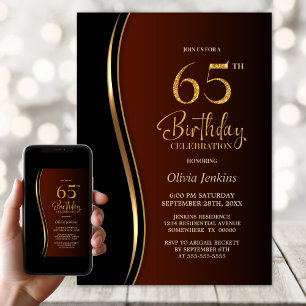 Invitación Naranja Black Gold Quemado Fiesta de cumpleaños 65