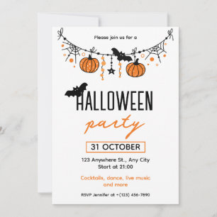 Invitación Naranja Black Playful Simple Halloween Party