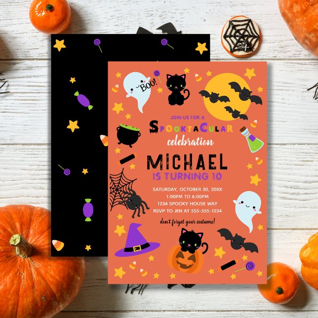 Invitación Naranja Black Spooktacular Halloween Cumpleaños (Subido por el creador)
