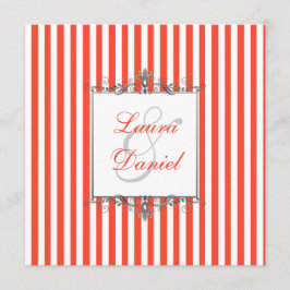 Invitación Naranja, blanco, plata rayas grises invitan