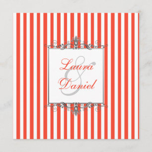 Invitación Naranja, blanco, plata rayas grises invitan