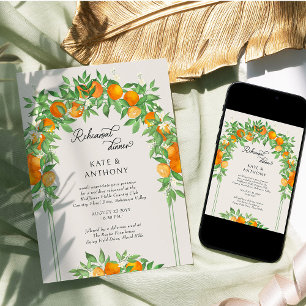 Invitación Naranja Blossom Arch Boda ensayo Cena