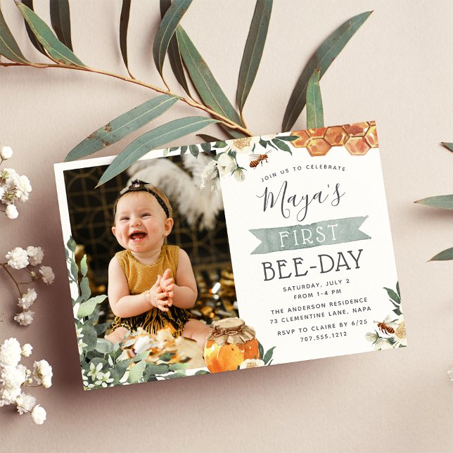 Invitación Naranja Blossom Bee Theme Photo Birthday Party (Subido por el creador)