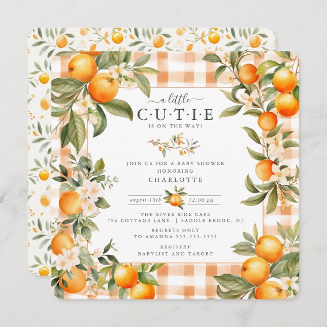 Invitación Naranja Blossom Bliss Baby Shower (Anverso / Reverso)