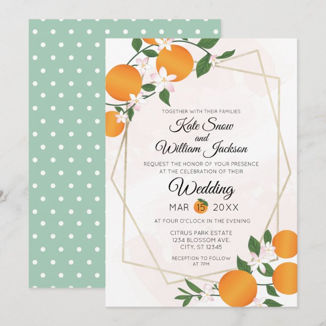 Invitación Naranja Blossom Citrus Boda (Anverso / Reverso)