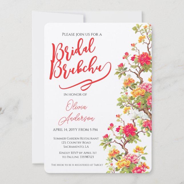 Invitación Naranja Blossom Floral Bridal Shower (Anverso)