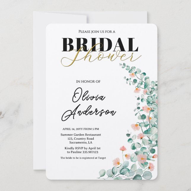 Invitación Naranja Blossom Floral Bridal Shower (Anverso)