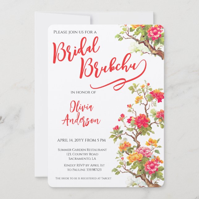 Invitación Naranja Blossom Floral Bridal Shower (Anverso)