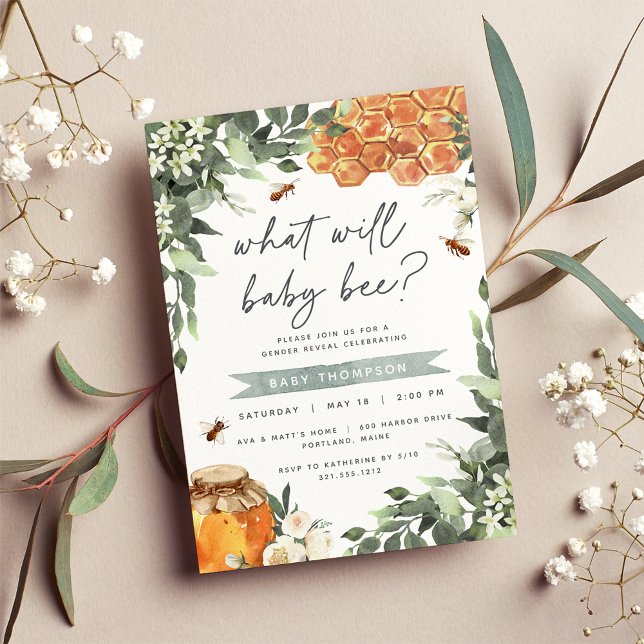 Invitación Naranja Blossom Honey Bee Gender Revelador Fiesta (Subido por el creador)