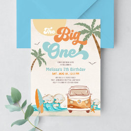 Invitación Naranja Blue Boy El Gran Surf Primer Cumpleaños