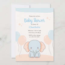 Naranja Blue Pastel Simple Elephant Baby Shower