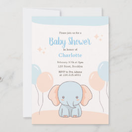 Invitación Naranja Blue Pastel Simple Elephant Baby Shower