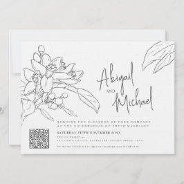 Invitación Naranja boceto de floración boda monofoto