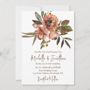 Invitación Naranja Boda cristiana de flores rosas verde