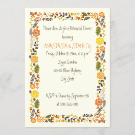 Invitación Naranja boda de borde floral cena de ensayo