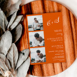Invitación Naranja boda de foto con iniciales minimalistas ca<br><div class="desc">Moderna boda de fotos minimalistas ocasionales iniciales,  pequeña ceremonia de boda perfecta. Añade tus 4 fotos e iniciales de tu pareja ,  un sencillo tema naranja quemado por boho y boda blanco.</div>