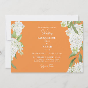 Invitación Naranja Boda de Hydrangeas Blancas