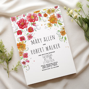 Invitación Naranja boda de moda de campo floral verde rosa