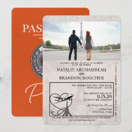 Invitación Naranja Boda de pasaporte de París