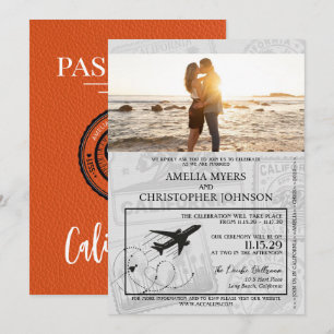 Invitación Naranja Boda de Pasaportes de California