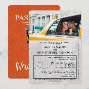 Invitación Naranja Boda de Pasaportes de Nueva York